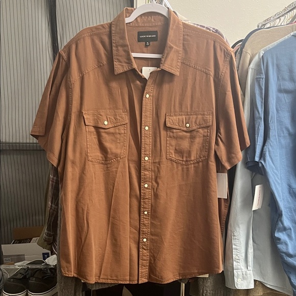 Lucky Brand Men's Brown Button Down Western Shirt with Snaps - Picture 1 of 5